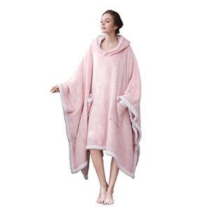 netoolen wearable blanket poncho women, 66 x 80 inches blanket hoodie cape with pockets, dual- used keep warm cozy sherpa fleece oversize sweatshirt throw for home office couch outdoor, pink