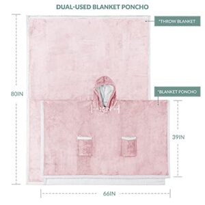 netoolen Wearable Blanket Poncho Women, 66 x 80 inches Blanket Hoodie Cape with Pockets, Dual- Used Keep Warm Cozy Sherpa Fleece Oversize Sweatshirt Throw for Home Office Couch Outdoor, Pink