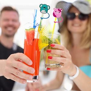 16Pcs Animal Straw Tips Cover Cap Reusable Silicone Straw Toppers Drinking Straw Tips Lids for 6-8 mm Cute Straws Plugs (Straw Not Included)