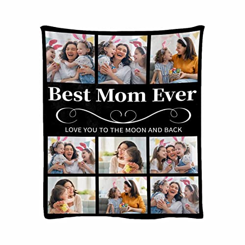 MyPupSocks Custom Best Mom Ever Cozy Throw Blanket Love You to The Moon and Back Cute Pattern Throw Blanket Gifts for Mother's Day Birthday Christmas for All Season Lightweight Throw 60"x80"