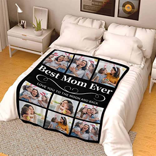 MyPupSocks Custom Best Mom Ever Cozy Throw Blanket Love You to The Moon and Back Cute Pattern Throw Blanket Gifts for Mother's Day Birthday Christmas for All Season Lightweight Throw 60"x80"