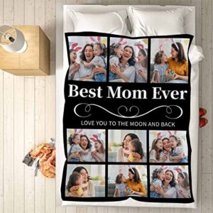 MyPupSocks Custom Best Mom Ever Cozy Throw Blanket Love You to The Moon and Back Cute Pattern Throw Blanket Gifts for Mother's Day Birthday Christmas for All Season Lightweight Throw 60"x80"