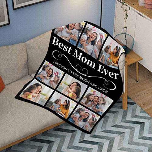 MyPupSocks Custom Best Mom Ever Cozy Throw Blanket Love You to The Moon and Back Cute Pattern Throw Blanket Gifts for Mother's Day Birthday Christmas for All Season Lightweight Throw 60"x80"