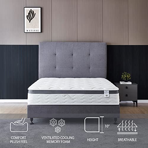 OLIVER & SMITH SINCE 1921 Twin Mattress - 10 Inch Cool Memory Foam & Hybrid Spring Mattress with Breathable Cover - Comfort Plush Euro Pillow Top - Bed in a Box