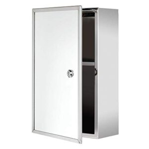 Ketcham 715K - 9" W x 15" H Lockable Series Surface Mounted Bright Annealed Stainless Steel Framed Mirror Medicine Cabinet