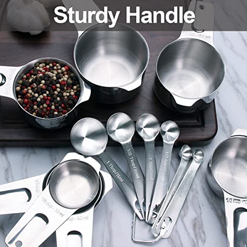 20PCS Measuring Cups and Measuring Spoons Set, Food-Grade Stainless Steel Measure Cup Set for Cooking Baking Measurement, Including 7 Cups, 9 Spoons, Level, Magnetic Chart, Stackable Measuring Set