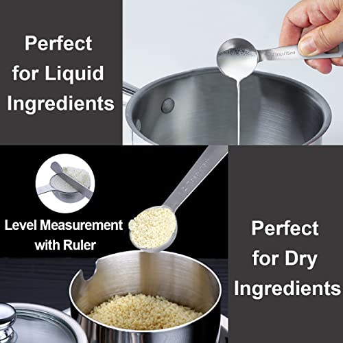 20PCS Measuring Cups and Measuring Spoons Set, Food-Grade Stainless Steel Measure Cup Set for Cooking Baking Measurement, Including 7 Cups, 9 Spoons, Level, Magnetic Chart, Stackable Measuring Set