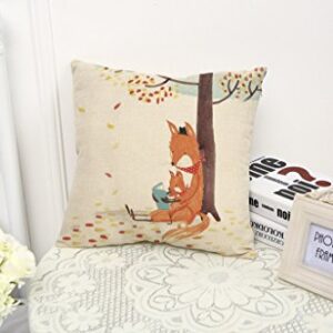 ChezMax Cute Fox Pattern Cushion Cover Cotton Linen Pillowslip Square Decorative Throw Pillow Case 18 X 18''