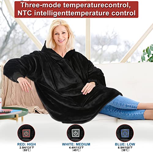 AexInbo Heated Hoodie with Large Heating Area, 7.4v 6000mAh Rechargeable Battery USB Heated Wearable Blanket with Far Infrared Heating, Heated Robe Are Cozy Warm Soft, Perfect for Sofa, Bed, Outdoor