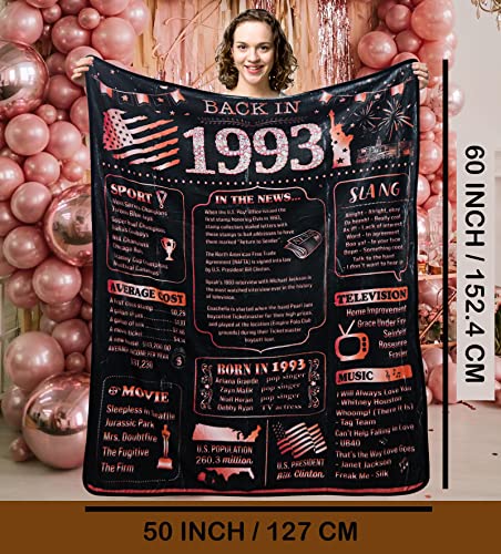 Henghere 30th Birthday Gifts for Women, 30th Birthday Gift for Friend, Mom, Sister, Wife, Aunt, Coworker, Happy 30 Year Old Birthday Decorations Women | Blanket for Bed Sofa 60x50 Inches, Rose Gold