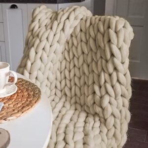 beige chunky knit blanket throw luxury warm knited blanket for couch/sofa/bed decor giant knitted blanket boho thick cable throw blanket(40x40in)