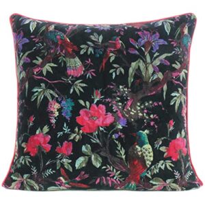 eyes of india boho velvet bird print throw pillow cover, colorful decorative floral accent bohemian cushion case for sofa couch bedroom living room, 20x20 inch (50x50 cm), black