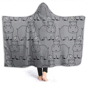 arahant cute hippo hooded blanket, cartoon animal hooded blanket,  hippopotamus gift for kid, flannel, soft and comfortable, suitable for sofa, living room, bedroom, 60'' x 80'' for adult