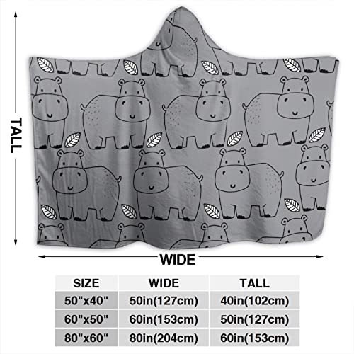 ARAHANT Cute Hippo Hooded Blanket, Cartoon Animal Hooded Blanket,  Hippopotamus Gift for Kid, Flannel, Soft and Comfortable, Suitable for Sofa, Living Room, Bedroom, 60'' x 80'' for Adult