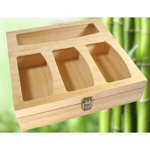 ambolan ziplock bag storage organizer, bamboo drawer organizer, plastic bag organizer, compatible with ziploc, solimo for gallon, quart, sandwich, and snack variety size bags