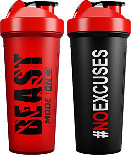 JEELA SPORTS - 2 PACK Protein Shaker Bottles for Protein Mixes With Shake Ball - 24 Oz, Dishwasher Safe Blender Shaker Bottles, Shaker Cup for Protein Shakes for Pre & Post Workout- Gifts, Gym