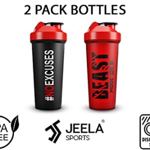 JEELA SPORTS - 2 PACK Protein Shaker Bottles for Protein Mixes With Shake Ball - 24 Oz, Dishwasher Safe Blender Shaker Bottles, Shaker Cup for Protein Shakes for Pre & Post Workout- Gifts, Gym