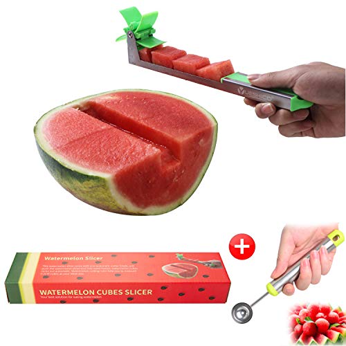 Yueshico Stainless Steel Watermelon Slicer Cutter Knife Corer Fruit Vegetable Tools Kitchen Gadgets with Melon Baller Scoop Extra