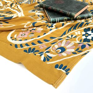 Heather Touch Boho Cotton Blanket Queen Christmas Blanket 4-Layer Yellow Decorative Blanket for Bed Sofa Couch Travel 78x90 inches Ginger/Mustard