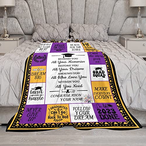 NICEFORNICE Custom Graduation Blanket Gifts, 40"x30" Cozy Flannel Throw Blankets, Personalized Graduate Class of 2023 Gift for Her Him, Senior School University College Students