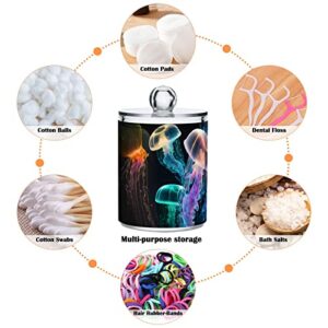 Vnurnrn Plastic Jars with Lid (Glowing Sea Jellyfish), Bathroom Vanity Canisters Storage Organizer for Cotton Balls, Swabs, Pads,Bath Salts, 4 Pack