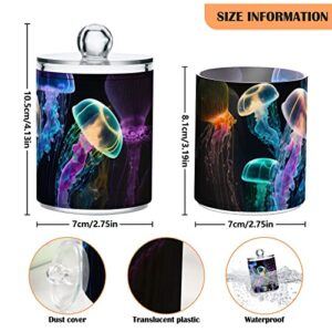 Vnurnrn Plastic Jars with Lid (Glowing Sea Jellyfish), Bathroom Vanity Canisters Storage Organizer for Cotton Balls, Swabs, Pads,Bath Salts, 4 Pack