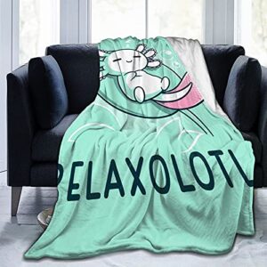 relaxolotl funny cute axolotl blankets cozy lightweight soft blankets and throws for sofa,50"x40"anti-pilling flannel cozy blankets for women man gift adults kid
