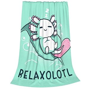 Relaxolotl Funny Cute Axolotl Blankets Cozy Lightweight Soft Blankets and Throws for Sofa,50"x40"Anti-Pilling Flannel Cozy Blankets for Women Man Gift Adults Kid