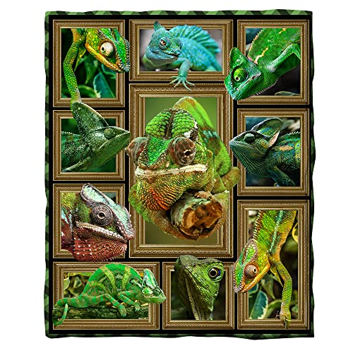 YIBZEE Chameleon Blanket - Soft Comfy Flannel Plush Sofa Bed Couch Throw Blanket for Kids and Adult Lightweight Warm Cozy All Season Blankets (Chameleon, 60 x 50in)