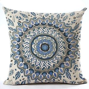 andreannie european colorful retro floral compass medallion home cotton linen throw pillow case personalized cushion cover new home office decorative square 18 x 18 inches (navy blue color)¡­