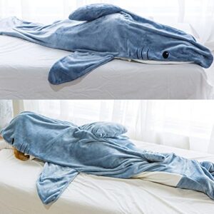 Shark Blanket Hoodie Adult - Shark Onesie Adult Wearable Blanket - Shark Blanket Super Soft Cozy Flannel Hoodie Shark Sleeping Bag (39.4inches x 19.7inches(S))