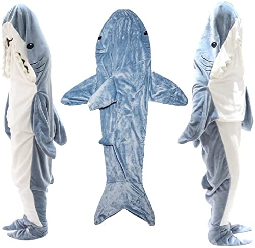 Shark Blanket Hoodie Adult - Shark Onesie Adult Wearable Blanket - Shark Blanket Super Soft Cozy Flannel Hoodie Shark Sleeping Bag (39.4inches x 19.7inches(S))