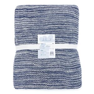 Saturday Park Navy Blue Knitted Throw Blanket - Soft Couch, Bed Blanket - 100% Cotton - Warm and Cozy - Oeko-TEX Certified