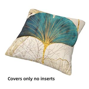 LOHDALOLF Teal and Gold Pillow Covers Set of 4 Turquoise Leaf Floral Pillow Cases Modern Simple Style Decorative Cushion Covers for Sofa Couch 18x18 Inch