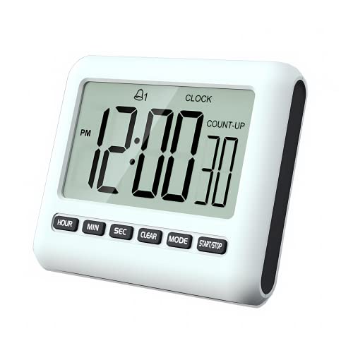 MOUISITON Magnetic Clock Kitchen Digital Timer with Alarm, 12/24 Hours Big Screen Loud Alarm & Strong Magnet, Count-Up & Count Down for Kitchen Baking Sports Games Office Study (Black)