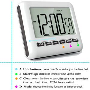 MOUISITON Magnetic Clock Kitchen Digital Timer with Alarm, 12/24 Hours Big Screen Loud Alarm & Strong Magnet, Count-Up & Count Down for Kitchen Baking Sports Games Office Study (Black)