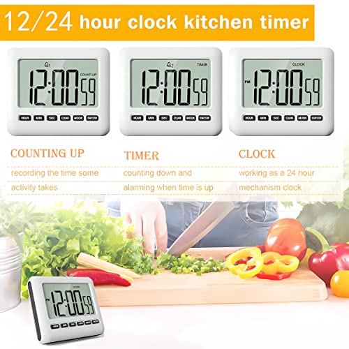 MOUISITON Magnetic Clock Kitchen Digital Timer with Alarm, 12/24 Hours Big Screen Loud Alarm & Strong Magnet, Count-Up & Count Down for Kitchen Baking Sports Games Office Study (Black)