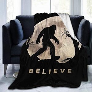 funny bigfoot sasquatch full moon fleece throw blanket - soft light weight blanket for bed couch and living room suitable for fall winter and spring (50x40 inches)