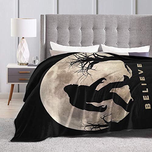 Funny Bigfoot Sasquatch Full Moon Fleece Throw Blanket - Soft Light Weight Blanket for Bed Couch and Living Room Suitable for Fall Winter and Spring (50x40 Inches)