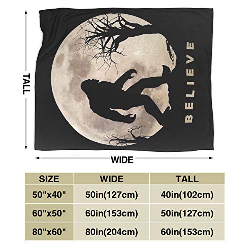 Funny Bigfoot Sasquatch Full Moon Fleece Throw Blanket - Soft Light Weight Blanket for Bed Couch and Living Room Suitable for Fall Winter and Spring (50x40 Inches)