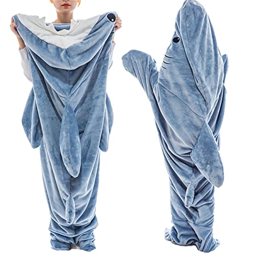 Shark Blanket Adult - 2023 New Shark Onesie Blanket - Wearable Shark Blanket Super Soft Cozy Flannel Hoodie Sleeping Bag - Shark Blanket Hoodie (83inX35.5in-XL)