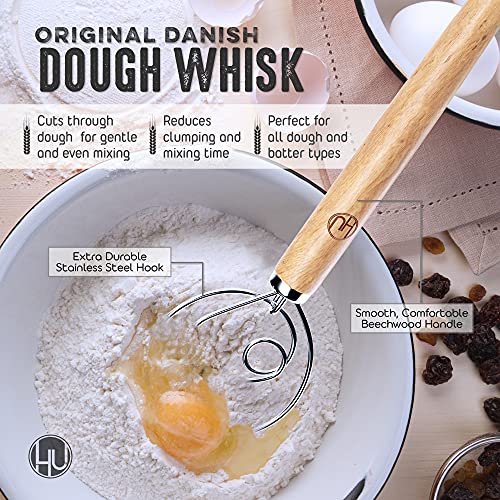 Bread Making Tools and Supplies - Set of 3 - Danish Dough Whisk, Bread Lame, Bench Scraper - Dough Hook with Bread Scraper, Lame Bread Tool, Blades - Great for Baking Sourdough, Pizza, Pastry by LHU