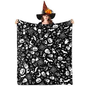 black halloween blanket witchy blanket hallloween throw blanket pumpkin skull bat ghost blanket hallloween gifts soft fuzzy fleece blanket for sofa bed couch chair dorm 60"x50"