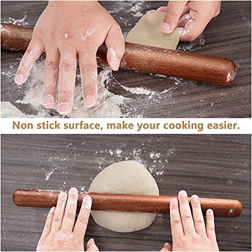 Wood Rolling Pin, Extra Long Thickened Rolling Pin for Baking, Wooden Dough Roller with Round Design at Both Ends for Multipurpose Aisoso (17.7 X 1.38 inches, Natural)