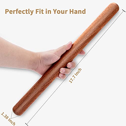 Wood Rolling Pin, Extra Long Thickened Rolling Pin for Baking, Wooden Dough Roller with Round Design at Both Ends for Multipurpose Aisoso (17.7 X 1.38 inches, Natural)