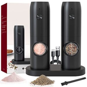 electric salt and pepper grinder set of 2,automatic pepper mill,usb rechargeable,adjustable coarseness,one-handed operation,ceramic burr,refillable,auto grinders with charging base led light