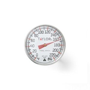 Taylor Instant Read Analog Meat Food Grill BBQ Cooking Kitchen Thermometer with Red Pocket Sleeve for Calibration, 1 inch dial, Stainless Steel