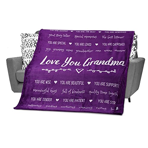 FILO ESTILO Gifts for Grandma, Grandma Blanket, Grandma Gifts for Mothers Day, Birthday, Christmas from Grandchildren, Grandmother Throw Blanket 60x50 Inches (Fleece, Purple)