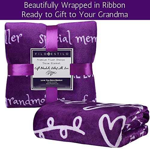 FILO ESTILO Gifts for Grandma, Grandma Blanket, Grandma Gifts for Mothers Day, Birthday, Christmas from Grandchildren, Grandmother Throw Blanket 60x50 Inches (Fleece, Purple)