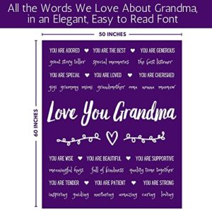 FILO ESTILO Gifts for Grandma, Grandma Blanket, Grandma Gifts for Mothers Day, Birthday, Christmas from Grandchildren, Grandmother Throw Blanket 60x50 Inches (Fleece, Purple)